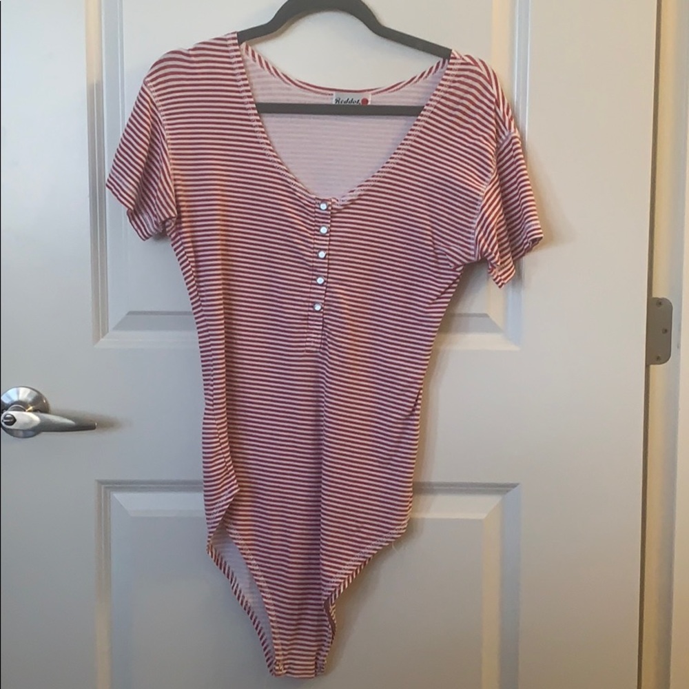 Red and white striped one piece
